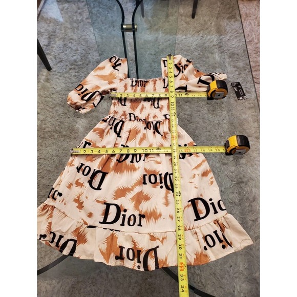 Mina Collection Beige & Brown Square Neck Half Sleeve Knee Length Dress Small - Picture 6 of 13